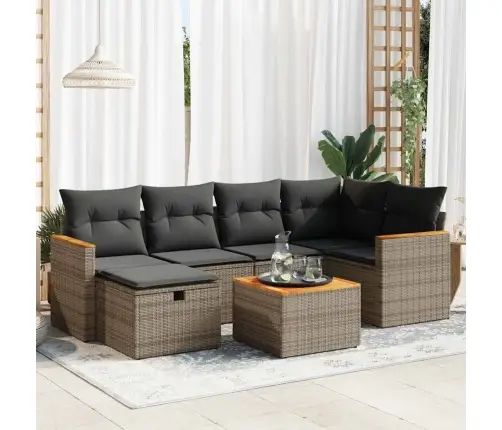 7-Daļīgs Dārza Dīvāna Komplekts, Matrači, Pelēka Pe Rotangpalma Vidaxl