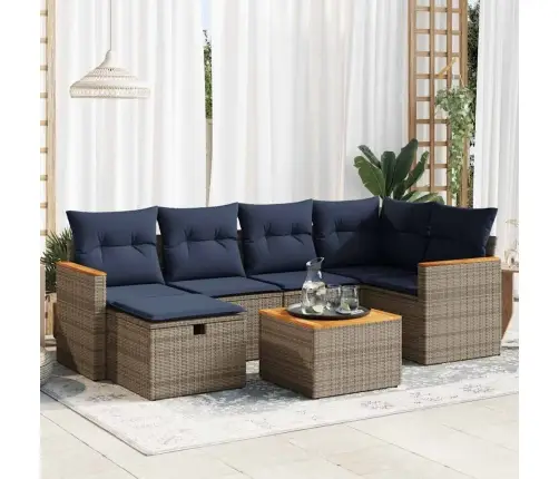 7-Daļīgs Dārza Dīvāna Komplekts, Matrači, Pelēka Pe Rotangpalma Vidaxl