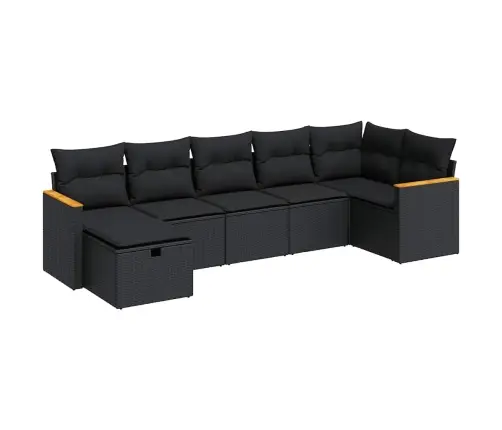 Sofos Komplektas Su Pagalvėlėmis, 7 Dalių, Juodas, Poliratanas