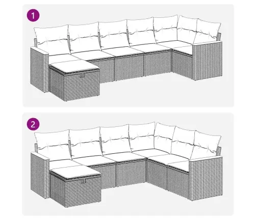 Sofos Komplektas Su Pagalvėlėmis, 7 Dalių, Juodas, Poliratanas