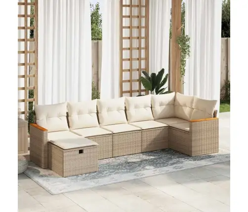 7-Daļīgs Dārza Dīvāna Komplekts, Matrači, Bēša Pe Rotangpalma Vidaxl