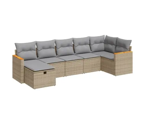 Sofos Komplektas Su Pagalvėlėmis, 7 Dalių, Smėlio, Poliratanas