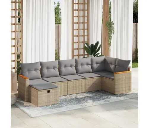 Sofos Komplektas Su Pagalvėlėmis, 7 Dalių, Smėlio, Poliratanas