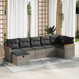 7-Daļīgs Dārza Dīvāna Komplekts, Matrači, Pelēka Pe Rotangpalma Vidaxl