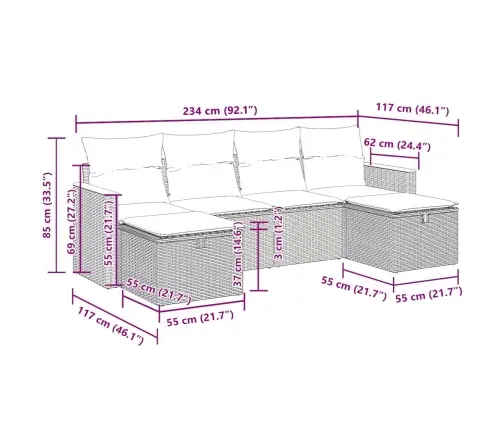 6-Daļīgs Dārza Dīvāna Komplekts, Matrači, Melna Pe Rotanpalma Vidaxl