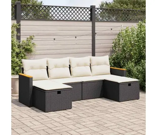 6-Daļīgs Dārza Dīvāna Komplekts, Matrači, Melna Pe Rotanpalma Vidaxl