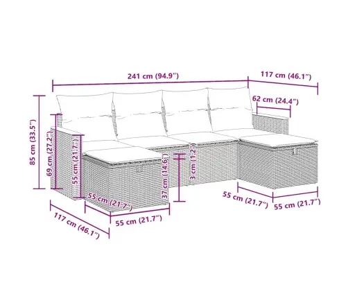 6-Osaline Aiadiivani Komplekt Patjadega, Must, Polürotang