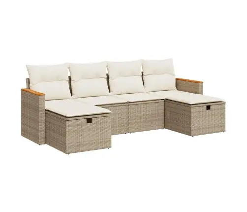 Sofos Komplektas Su Pagalvėlėmis, 6 Dalių, Smėlio, Poliratanas Sofos Komplektas Su Pagalvėlėmis, 6 Dalių, Smėlio, Poliratanas