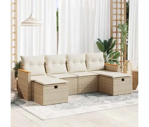 Sofos Komplektas Su Pagalvėlėmis, 6 Dalių, Smėlio, Poliratanas Sofos Komplektas Su Pagalvėlėmis, 6 Dalių, Smėlio, Poliratanas