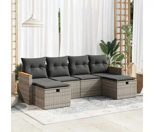 6-Daļīgs Dārza Dīvāna Komplekts Ar Matračiem, Pelēks Pe Pinums Vidaxl