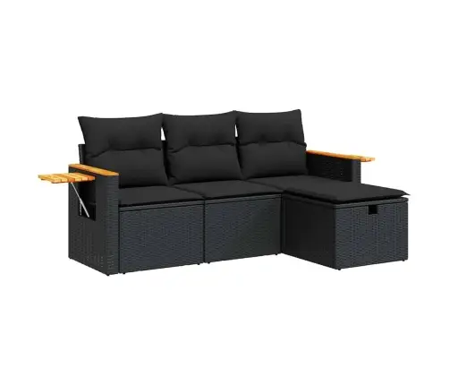 Sodo Komplektas Su Pagalvėlėmis, 4 Dalių, Juodas, Poliratanas