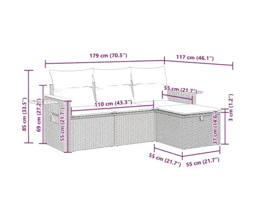 4-Daļīgs Dārza Dīvāna Komplekts Ar Matračiem, Pe Rotangpalma Vidaxl