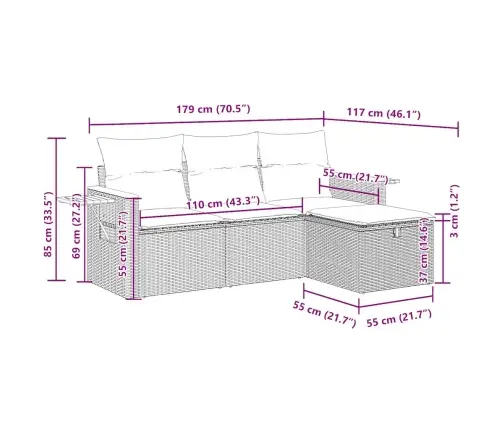 4-Osaline Aiadiivani Komplekt Patjadega, Must, Polürotang