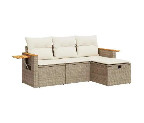 4-Daļīgs Dārza Dīvāna Komplekts, Matrači, Bēša Pe Rotangpalma Vidaxl