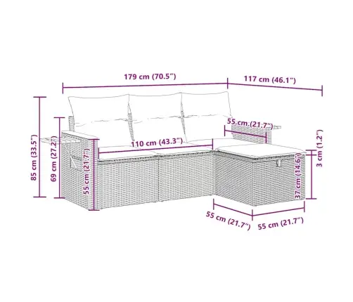 4-Daļīgs Dārza Dīvāna Komplekts, Matrači, Bēša Pe Rotangpalma Vidaxl