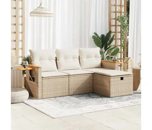 4-Daļīgs Dārza Dīvāna Komplekts, Matrači, Bēša Pe Rotangpalma Vidaxl