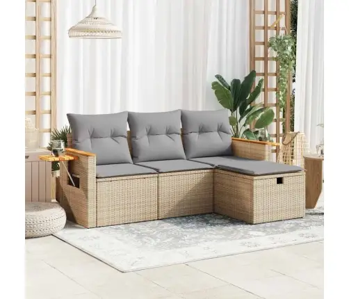 4-Daļīgs Dārza Dīvāna Komplekts, Matrači, Bēša Pe Rotangpalma Vidaxl