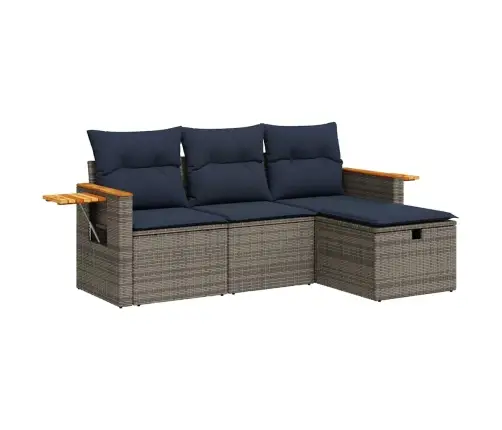 4-Daļīgs Dārza Dīvāna Komplekts Ar Matračiem, Pelēks Pe Pinums Vidaxl