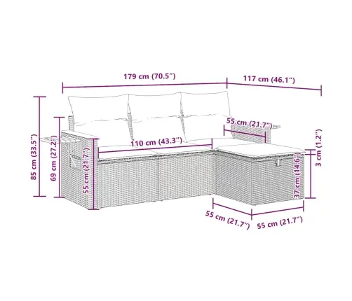 4-Daļīgs Dārza Dīvāna Komplekts Ar Matračiem, Pelēks Pe Pinums Vidaxl