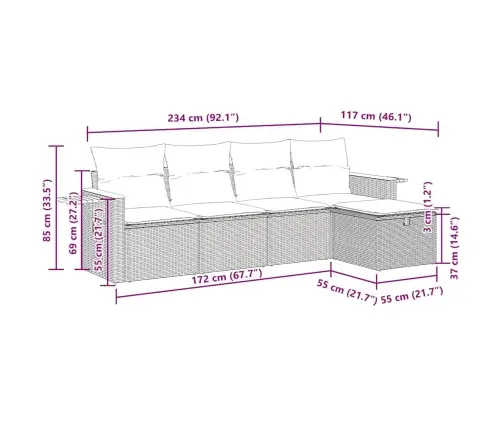 5-Osaline Aiadiivanikomplekt Patjadega, Must, Polürotang