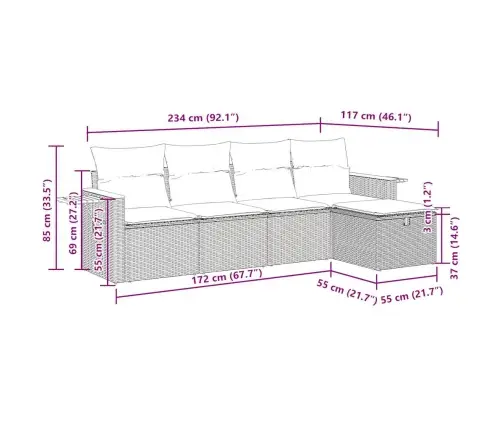 5-Daļīgs Dārza Dīvāna Komplekts Ar Matračiem, Pe Rotangpalma Vidaxl