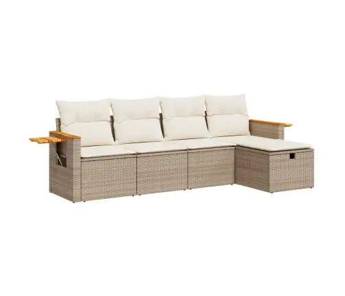 Sofos Komplektas Su Pagalvėlėmis, 5 Dalių, Smėlio, Poliratanas