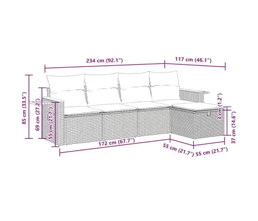 Sofos Komplektas Su Pagalvėlėmis, 5 Dalių, Smėlio, Poliratanas