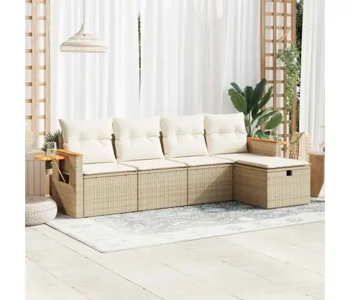 Sofos Komplektas Su Pagalvėlėmis, 5 Dalių, Smėlio, Poliratanas