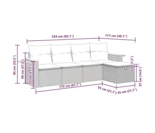 5-Daļīgs Dārza Dīvāna Komplekts, Matrači, Bēša Pe Rotangpalma Vidaxl