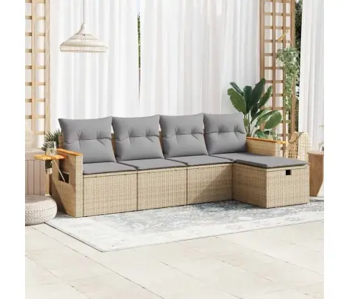 5-Daļīgs Dārza Dīvāna Komplekts, Matrači, Bēša Pe Rotangpalma Vidaxl