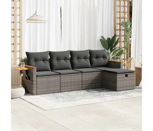 5-Daļīgs Dārza Dīvāna Komplekts Ar Matračiem, Pelēks Pe Pinums Vidaxl