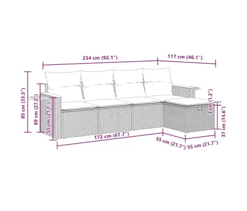 5-Daļīgs Dārza Dīvāna Komplekts Ar Matračiem, Pelēks Pe Pinums Vidaxl