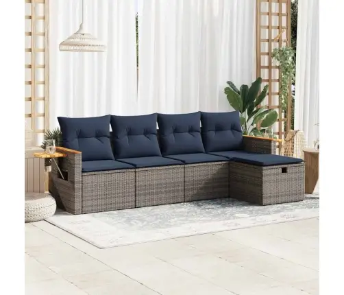 5-Daļīgs Dārza Dīvāna Komplekts Ar Matračiem, Pelēks Pe Pinums Vidaxl