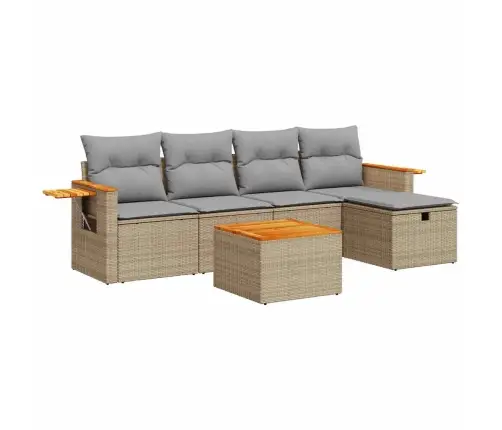 6-Daļīgs Dārza Dīvāna Komplekts, Matrači, Bēša Pe Rotangpalma Vidaxl