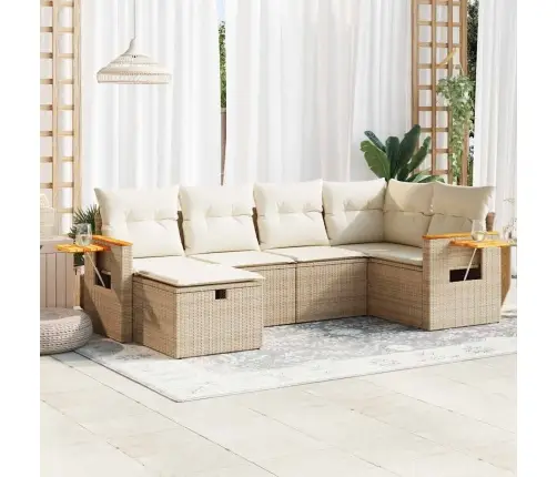 6-Daļīgs Dārza Dīvāna Komplekts, Matrači, Bēša Pe Rotangpalma Vidaxl