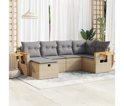 6-Daļīgs Dārza Dīvāna Komplekts, Matrači, Bēša Pe Rotangpalma Vidaxl