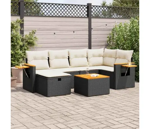 7-Daļīgs Dārza Dīvāna Komplekts Ar Matračiem, Melna Pe Vidaxl