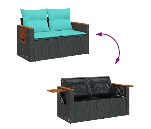 Sofos Komplektas Su Pagalvėlėmis, 7 Dalių, Juodas, Poliratanas