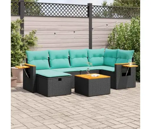 Sofos Komplektas Su Pagalvėlėmis, 7 Dalių, Juodas, Poliratanas