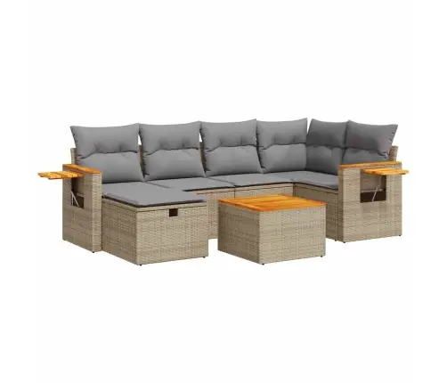 7-Daļīgs Dārza Dīvāna Komplekts, Matrači, Bēša Pe Rotangpalma Vidaxl