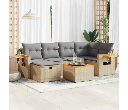 7-Daļīgs Dārza Dīvāna Komplekts, Matrači, Bēša Pe Rotangpalma Vidaxl