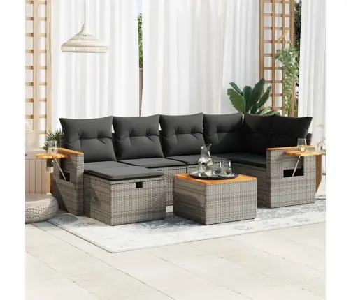 7-Daļīgs Dārza Dīvāna Komplekts, Matrači, Pelēka Pe Rotangpalma Vidaxl