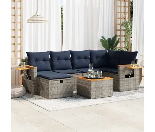 7-Daļīgs Dārza Dīvāna Komplekts, Matrači, Pelēka Pe Rotangpalma Vidaxl