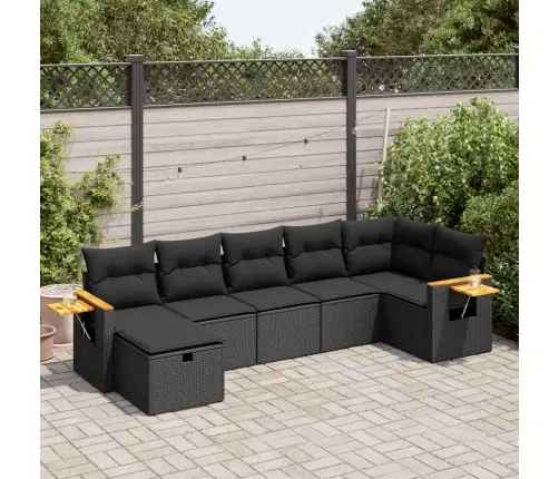 7-Daļīgs Dārza Dīvāna Komplekts Ar Matračiem, Melna Pe Vidaxl