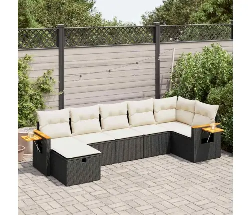 7-Daļīgs Dārza Dīvāna Komplekts Ar Matračiem, Melna Pe Vidaxl