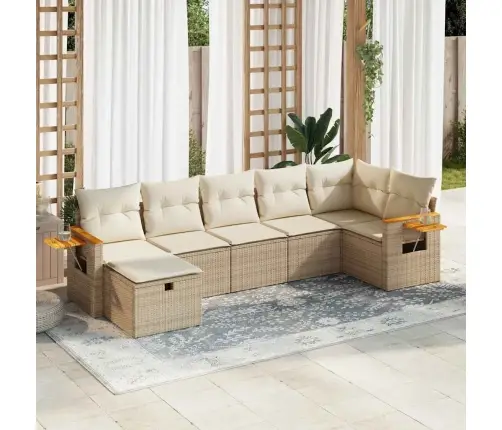 7-Daļīgs Dārza Dīvāna Komplekts, Matrači, Bēša Pe Rotangpalma Vidaxl