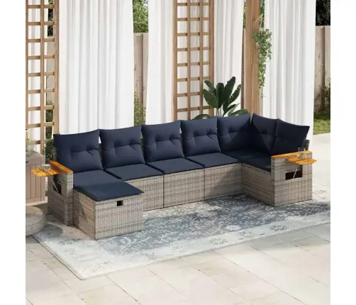 Sofos Komplektas Su Pagalvėlėmis, 7 Dalių, Pilkas, Poliratanas