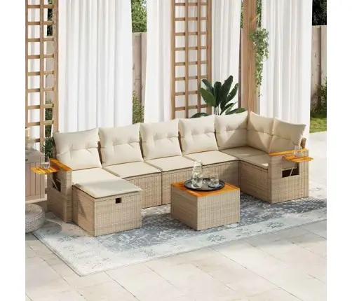 Sofos Komplektas Su Pagalvėlėmis, 8 Dalių, Smėlio, Poliratanas