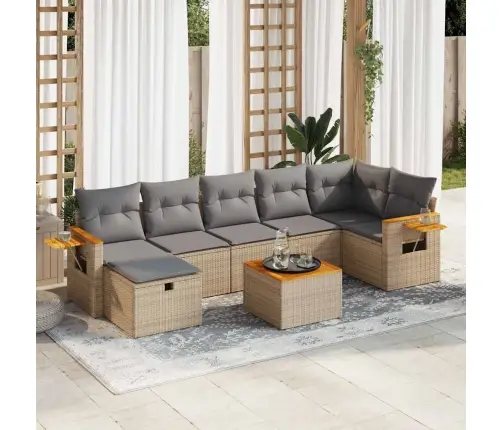 8-Daļīgs Dārza Dīvāna Komplekts, Matrači, Bēša Pe Rotangpalma Vidaxl