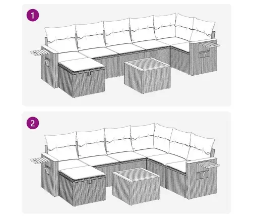 8-Osaline Aiadiivani Komplekt Patjadega, Hall, Polürotang